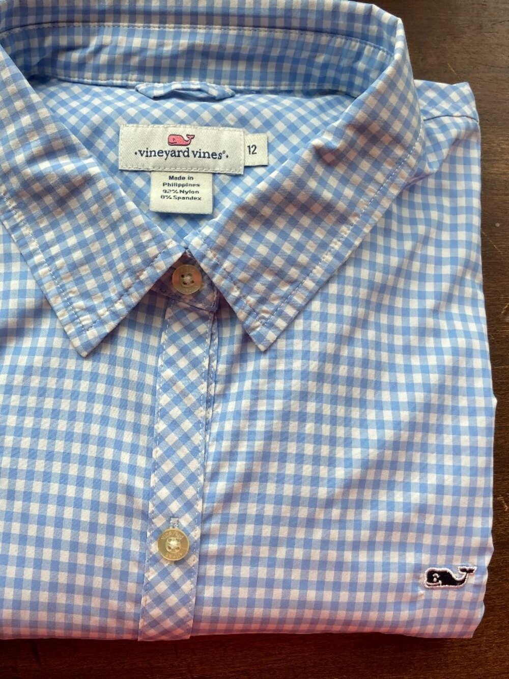 WOMENS VINYARD VINES CHECK SHIRT SIZE 12 BLUE WHITE LONG SLEEVE